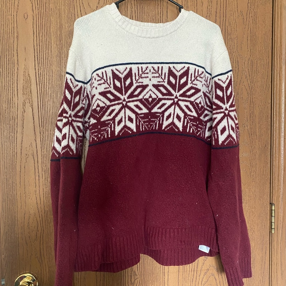 Old Navy Burgundy and Cream Snowflake Sweater